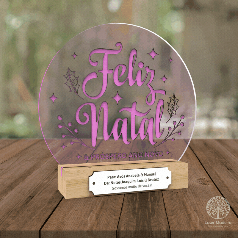 Placa com Luz LED - Feliz Natal - Laser Madeira